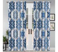 Tende Oscuranti Motivo A Fiocco Neve Blu Ad Acquerello Arte Del Mandala Geometrico 2 Pezzi Con Occhielli Per La Camera Da Letto, Il Soggiorno E La Sala Da Pranzo, Blu Navy, 55L X 130A Cm