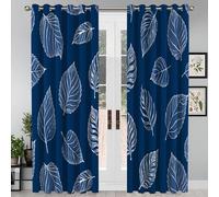Tende Oscuranti Motivo A Foglia Lineare Moderno Minimalista 2 Pezzi Con Occhielli Per La Camera Da Letto, Il Soggiorno E La Sala Da Pranzo, Blu Navy, 55L X 130A Cm