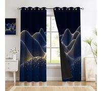 Tende Oscuranti Motivo A Linee Ondulate Fantasy Futurismo 2 Pezzi Con Occhielli Per La Camera Da Letto, Il Soggiorno E La Sala Da Pranzo, Blu Scuro, 240L X 300A Cm
