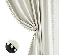 Tende oscuranti naturali per camera da letto e soggiorno, lunghezza 213,4 cm, con pompon, per finestre, isolamento termico, per cameretta dei bambini, con tasca per asta, 132 cm di larghezza x 2 pezzi