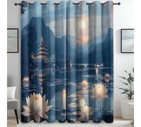 Tende Oscuranti Orientale Loto Lume Di Candela Blu Arancione 75L X 166A Cm (2 Pannelli), Stampa 3D Tende Oscuranti Termiche Isolanti Con Occhielli Tende Camera Da Letto Tenda Termica Isolante