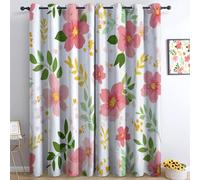 Tende Oscuranti per Camera da Letto 140L x 245A cm 2 Pannelli, Tende con Stampa di Originario Piante Fiori Foglie, Tenda Stile Rurale per Decorare la Camera dei Bambini e il Soggiorno