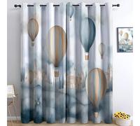 Tende Oscuranti per Camera da Letto 140L x 245A cm 2 Pannelli, Tende con Stampa di Romanticismo Mongolfiera Villaggio Edifici, Tenda Stile Cartoon per Decorare la Camera dei Bambini e il Soggiorno