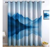 Tende oscuranti per camera da letto 140L x 245A cm 2 pannelli, tende con stampa di sfumatura montagne lago, tenda stile pittura a inchiostro per decorare la camera dei bambini e il soggiorno