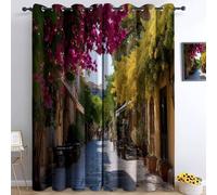 Tende oscuranti per camera da letto 140L x 260A cm 2 pannelli, tende con stampa di città scena di strada fiori alberi - tenda paesaggio naturalistico per decorare la camera dei bambini e il soggiorno