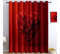 Tende Oscuranti per Camera da Letto 140L x 260A cm 2 Pannelli, Tende con Stampa di Romanticismo Cuore Rosa Rossa Fiori, Tenda Tema Di San Valentino per Decorare la Camera dei Bambini e il Soggiorno