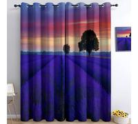 Tende oscuranti per camera da letto 140L x 260A cm 2 pannelli, tende con stampa di Villaggio campo di lavanda - tenda Fotografia paesaggistica per decorare la camera dei bambini e il soggiorno