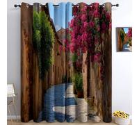 Tende oscuranti per camera da letto 140L x 260A cm 2 pannelli, tende con stampa di villaggio strada fiori piante, tenda fotografia naturalistica per decorare la camera dei bambini e il soggiorno
