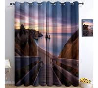 Tende Oscuranti per Camera da Letto 70L x 160A cm 2 Pannelli, Tende con Stampa di Tramonto Spiaggia Romanticismo Scala Legno, Tenda Natura Fotografia per Decorare la Camera dei Bambini e il Soggiorno