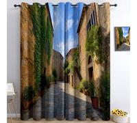 Tende oscuranti per camera da letto 75L x 166A cm 2 pannelli, tende con stampa di Spazio verde casa in pietra villaggio - tenda paesaggistica per decorare la camera dei bambini e il soggiorno