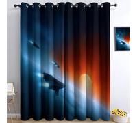 Tende oscuranti per camera da letto 75L x 166A cm 2 pannelli, tende con stampa di universo astronave pianeti, tenda stile di arte digitale per decorare la camera dei bambini e il soggiorno
