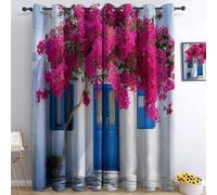 Tende Oscuranti per Camera da Letto 91.5L x 214A cm 2 Pannelli, Tende con Stampa di Architettura Casa Fiori, Tenda Stile Rurale per Decorare la Camera dei Bambini e il Soggiorno