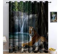 Tende Oscuranti per Camera da Letto 91.5L x 214A cm 2 Pannelli, Tende con Stampa di Cascata Foresta Animali Tigre, Tenda Fotografia Naturalistica per Decorare la Camera dei Bambini e il Soggiorno