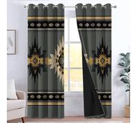 Tende oscuranti per camera da letto 91.5L x 214A cm 2 pannelli, tende con stampa di tradizionale tribù geometrico fiori - tenda stile americano per decorare la camera dei bambini e il soggiorno