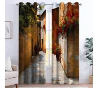 Tende Oscuranti per Camera da Letto per Interni, Tende Occhielli per Cameretta Bambini Adulto con Paesaggi di strada italiani edifici antichi Stampate, 234 x 138 cm Stile Country