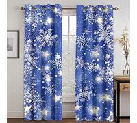 Tende oscuranti per camera da letto squisite, tende oscuranti per bambini con fiocchi di neve blu natalizi e stelle, 79 x 85 pollici, isolamento termico, tende oscuranti 3D, adatte per soggiorno, came