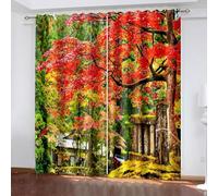 Tende oscuranti per camera da letto, tende alla moda con alberi rossi verdi paesaggi poliestere 2 pannelli 203,2 x 137,2 cm