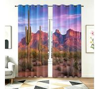 Tende Oscuranti per Interni 2 Pezzi 140L X 240A cm, - Americano Western Deserto Paesaggio Pianta Cactus Tende Termiche Isolanti, Anti-Rumore, con Anelli, per Camera da Letto e Soggiorno, Marrone-Verde