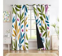 Tende Oscuranti per Interni,2 Pezzi 140L x 300A cm Termiche Tende Camera da Letto,Piante Dipinte A Mano Tenda Soppie Opache Antirumore,Foglie Colorate Ramo D'Ulivo Tenda Camera per Soggiorno,Bianco