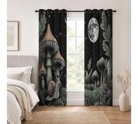 Tende Oscuranti per Interni,2 Pezzi 160L x 260A cm Termiche Tende Camera da Letto,Divertimento Infantile Funghi Tenda Soppie Opache Antirumore,La Foresta Incantata Tenda Camera per Soggiorno,Nero