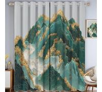 Tende Oscuranti Per Interni 2 Pezzi, 240L X 300A Cm, Tende Camera Da Letto Linee Dorate Montagne Verdi Con Anelli, Tenda Pittura Inchiostro, Tenda Termica Isolante Freddo Per Soggiorno Cameretta