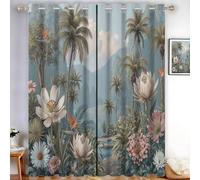 Tende Oscuranti Per Interni 2 Pezzi 240L X 300A Cm, Tende Termiche Piante Delle Foreste Tropicali Per Soggiorno E Camera, Tenda Oscuranti Con Anelli Di Sospensione Fiori Palme Fiori