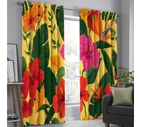 Tende Oscuranti Per Interni 2 Pezzi, 70L X 160A Cm, Tende Camera Da Letto Ibisco E Uccello Del Paradiso Con Anelli, Tenda Floreale Tropicale, Tenda Termica Isolante Freddo Per Soggiorno Cameretta