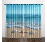 Tende Oscuranti per Interni con Anelli L140 x A100 cm 3D Mare Spiaggia Natura Paesaggio Stampa Polyester Blackout Curtains Opaque Tenda Termiche Isolanti Per Camera Da Letto Soggiorno Finestra