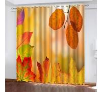 Tende Oscuranti per Interni Moderne 2 Pezzi 114 CM Altezza, Giallo Tende Termiche con Anelli Foglie Cadute Tenda Oscurante Camera da Letto Tenda Soggiorno, L132 x A114 CM
