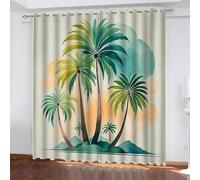 Tende Oscuranti per Interni Moderne 2 Pezzi 145 CM Altezza, Piante Tropicali Tende Termiche con Anelli Pianta Tenda Oscurante Camera da Letto Tenda Soggiorno, L140 x A145 CM