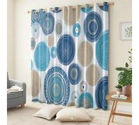 Tende Oscuranti per Interni Motivo A Cerchi Bohémien Tende Isolate, Adatte a Camere da Letto, Soggiorni, con Occhielli, 2 Pezzi, 140 x 260 cm, Blu