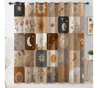 Tende Oscuranti per Interni, Tende Isolate, Adatte a Camere da Letto, Soggiorni, con Occhielli, Motivo Corpi Celesti Astratti Sole, 117L x 229A cm (2 Pannelli), Marrone