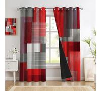Tende Oscuranti Per Interni Texture Geometrica Astratta, 140Lx220A Cm 2 Pezzi, Tende Isolanti Termiche Arte Minimalista Rosso Nero Con Occhielli Per Finestre Camera Da Letto Soggiorno Casa