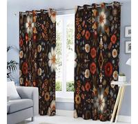 Tende Oscuranti per Interni, Tradizione Popoli Indigeni Tribù Fiori, 140Lx260A cm 2 Pezzi Termica Isolante Tenda della Finestra con Occhielli per Soggiorno Camera Cameretta Bambina, Colore terra