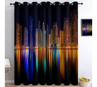 Tende Oscuranti per Interni Vista Notturna Degli Edifici Di Dubai Marina Tende Isolate, Adatte a Camere da Letto, Soggiorni, con Occhielli, 2 Pezzi, 280 x 260 cm, Nero