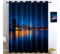 Tende Oscuranti per Interni Vista Notturna Di New York City Tende Isolate, Adatte a Camere da Letto, Soggiorni, con Occhielli, 2 Pezzi, 280 x 260 cm, Blu Navy