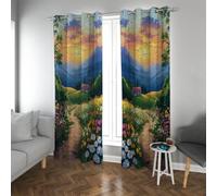 Tende oscuranti per prati montani, fiori selvatici colorati e sentiero forestale per la baita, progettare tende termicamente isolate per casa colonica 2 pannelli (W245xL300cm ciascuno)