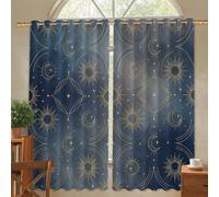 Tende oscuranti per sole, celestiali e moderne, con luna e stelle, colore blu navy, isolamento termico, per soggiorno, cucina, 132 x 137 cm