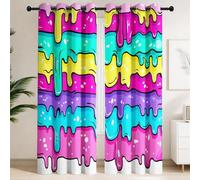 Tende Oscuranti Rosa Viola Ottanio Graffiti Cartoon per Cameretta, Tenda Blocco Luce e Isolamento Termico, Onde Liquido Che Si Scioglie Vernice Street Style Stravagante Tende 140x245cm (2Pannelli)