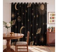 Tende Oscuranti Saturno Pianeti Luna Crescente per Interni 2 Pannelli 117 X 137 cm Con Occhielli, Tenda Termiche Isolanti Corpi Celesti Misteriosi In Stile Retrò per Camera Da Letto, Soggiorno, Nero