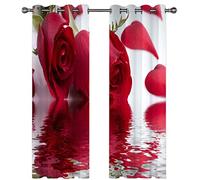 Tende Oscuranti Soggiorno Moderne Con Occhielli 2 Pezzi 3D Rose Rosse E Bianche Riflesse Nell'Acqua Motivo Tenda Oscurante Finestra Termica Isolante Per Camera Da Letto 200X160Cm Tende Per Interni