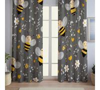 Tende oscuranti stampate, Ape Fiori con occhielli opache termoisolanti Stile cartone animato nero Tende protettive per la privacy per camera da letto soggiorno 140L x 245A cm (2 Pannelli)