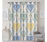 Tende oscuranti stampate, pastorale, larghezza 116,8 cm x lunghezza 228,6 | Tende oscuranti stampate con stampa rustica di cuori beige e foglie, tende in poliestere termoisolanti per vivere