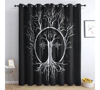 Tende oscuranti, tende oscuranti con albero della vita celtico, tende Yggdrasil nere e bianche 52x84, tende per soggiorno e camera da letto, tende con occhielli termoisolanti, 84 cm di caduta, 2 panne