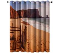 Tende Oscuranti Termiche 75L X 166A Cm (2 Pannelli) - Stile Mediterraneo Spiaggia Recinzione Sabbia Blu, Anti Luce E Anti Uv, Isolanti Dal Calore, Con Occhielli, Per Soggiorno, Camera Da Letto