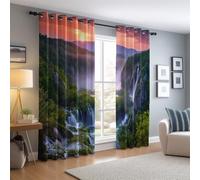Tende Oscuranti Termiche, Fotografia Naturalistica Alba Cascata tende stampate per Camera da Letto e Soggiorno - Microfibra 83.5L x 228A cm Risparmio energetico e riduzione del rumore Verde