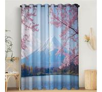 Tende Oscuranti Termiche Isolanti Camera Da Letto Con Occhielli, Motivo A Stampa Fiori Di Ciliegio Del Monte Fuji Azzurro cielo 3D, Tende Interni Per Soggiorno Lago Celeste 140L x 240A cm 2 Pezzi