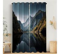 Tende Oscuranti Termiche Isolanti Camera Da Letto Con Occhielli, Motivo A Stampa Lago Di Montagna Cenere 3D, Tende Interni Per Soggiorno Europa Settentrionale 140L x 175A cm 2 Pezzi