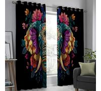Tende Oscuranti Termiche Isolanti Camera Da Letto Con Occhielli, Psichedeliche Floreali E Animalier Tende Oscuranti Termiche Isolanti Per Soggiorno Mandala Testa Elefante 140L X 260A Cm 2 Pezzi