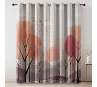 Tende Oscuranti Termiche Isolanti Cartone animato di foglie cadute nella foresta Tende Stampate Camera da Letto Salotto Moderne ed Eleganti 70L x 145A cm (2 Pannelli) Occhielli Rosa Marrone